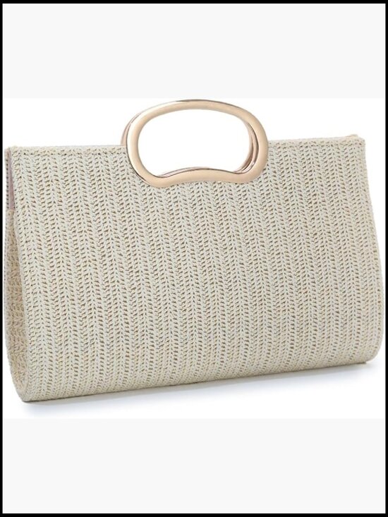 Handbags - Straw Clutch Purse Woven Evening Bag Beach Handbag with Chain